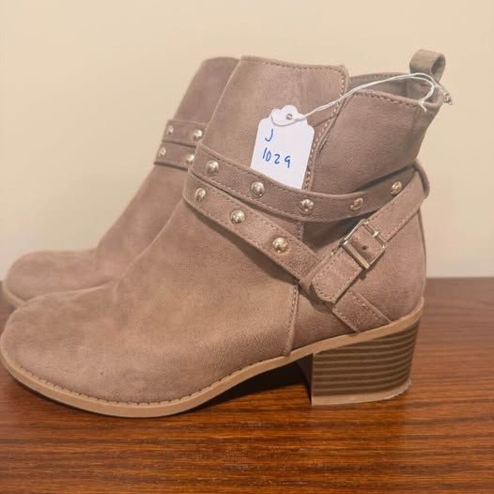Size 7 Taupe Faux Suede Studded Ankle Boots
